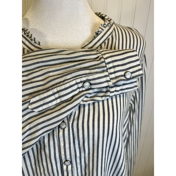 Knox Rose Long sleeve Black/White Pinstrip shirt with Pearl snap buttons Sz XL - Picture 5 of 11